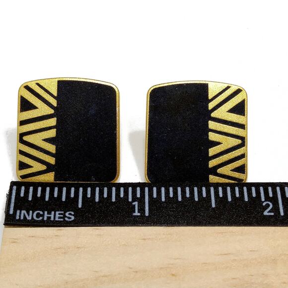 Laurel Burch "Naito" Post Earrings, Black Cloisonné, Gold Plated, 1980s Vintage - Picture 8 of 10